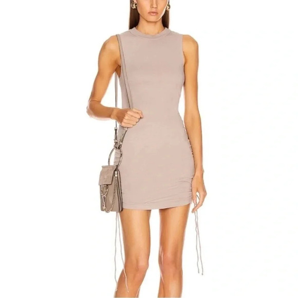 CREAM MYHEAT NH SLEEVELESS RIBBED SIDE RUCHED MINI DRESS SIZE SMALL - Picture 2 of 14